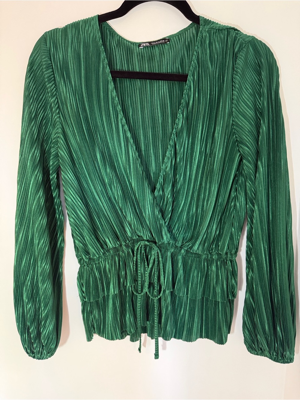 Zara Emerald Green Pleated Wrap Blouse